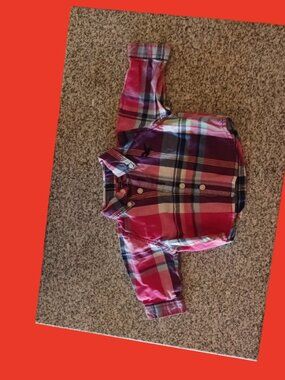American Living Newborn Plaid Button‑Down Shirt (0–3M)